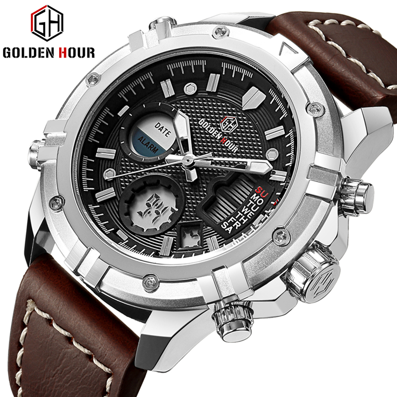 GOLDENHOUR Mens Watches Top Brand Luxury Quartz Analog Digital