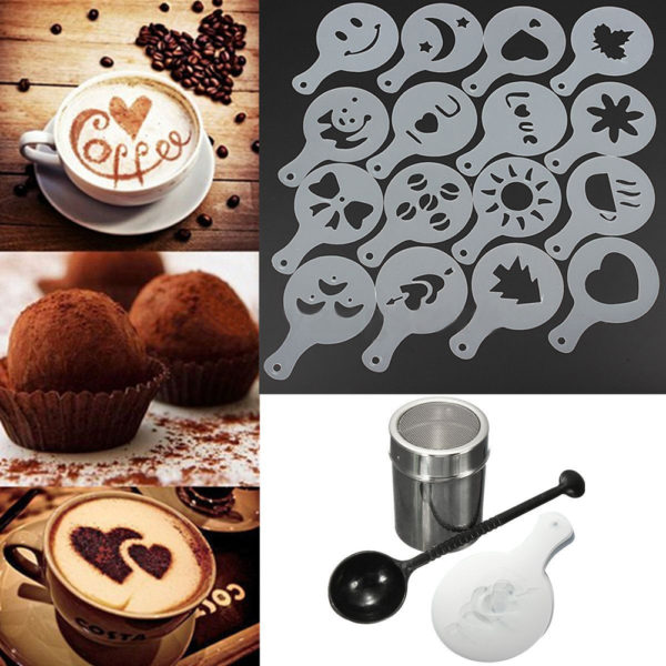 Stainless Steel Chocolate Sugar 16pcs Cappuccino Coffee Shaker Cocoa Powder Cinnamon Dusting Tank Kitchen Filter Cooking Tool