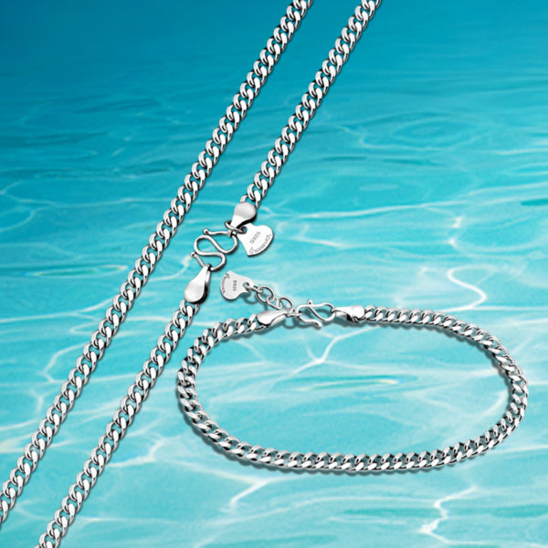 925 sterling silver men's necklace and bracelet, men's Jewelry Sets / width 4mm