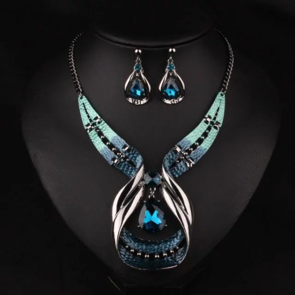 Turkish Turco Vintage Jewelry Set Big Water Drop Pendant Brincos Collar Necklace
